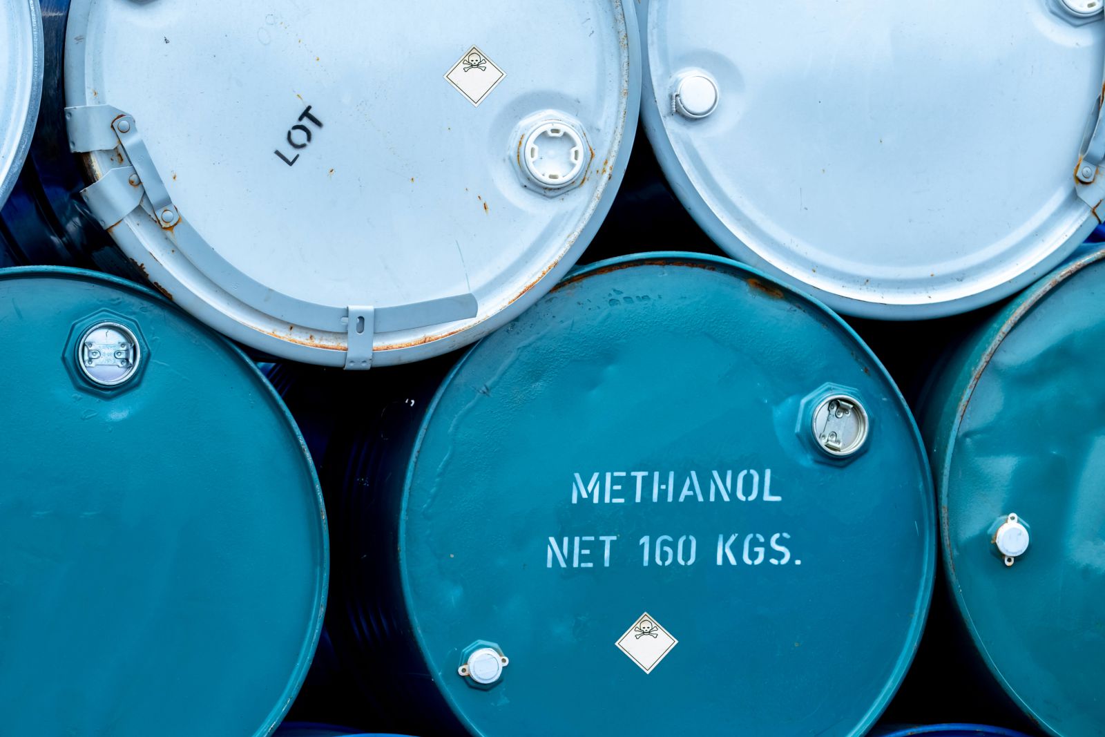 Blue chemical barrels