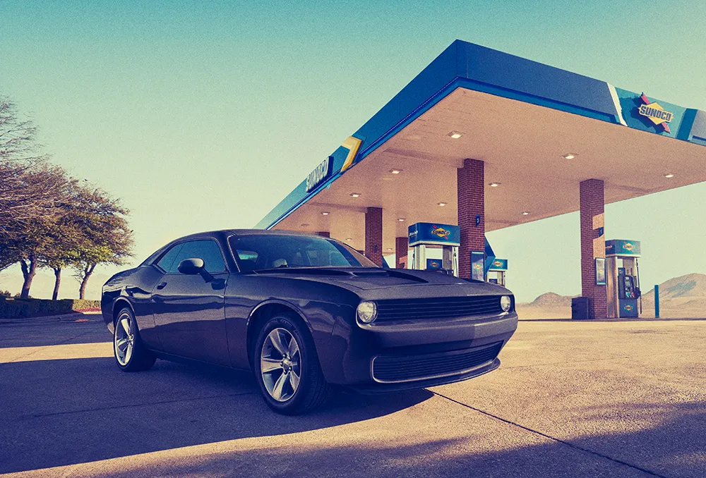 Sports car at Sunoco station