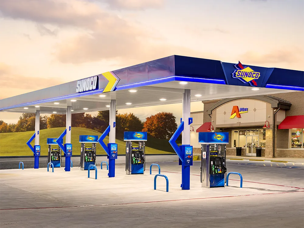 Sports car filling up at Sunoco station